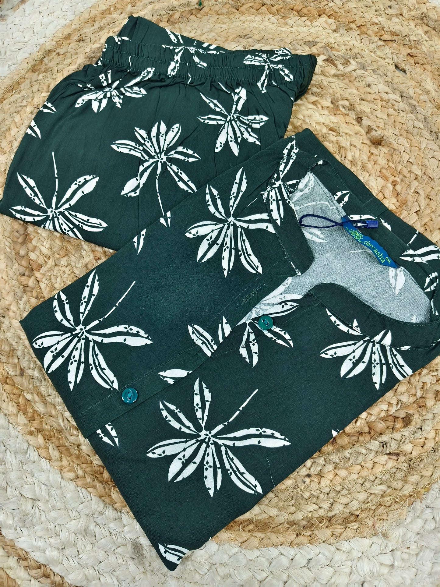 Bottle green rayon cord set