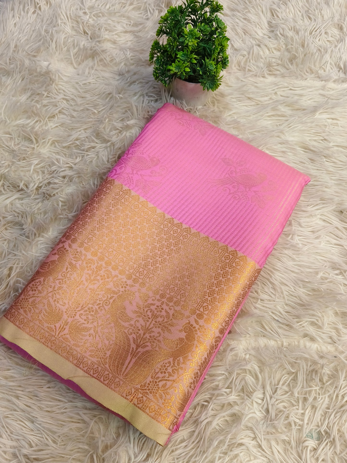 Light Pink semi Brocade silk saree