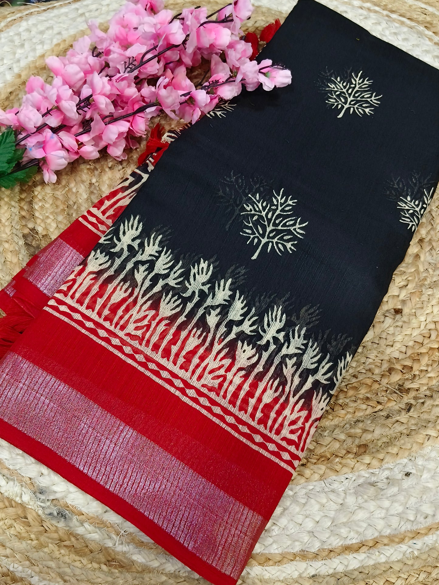Black with Black Linen Jute saree