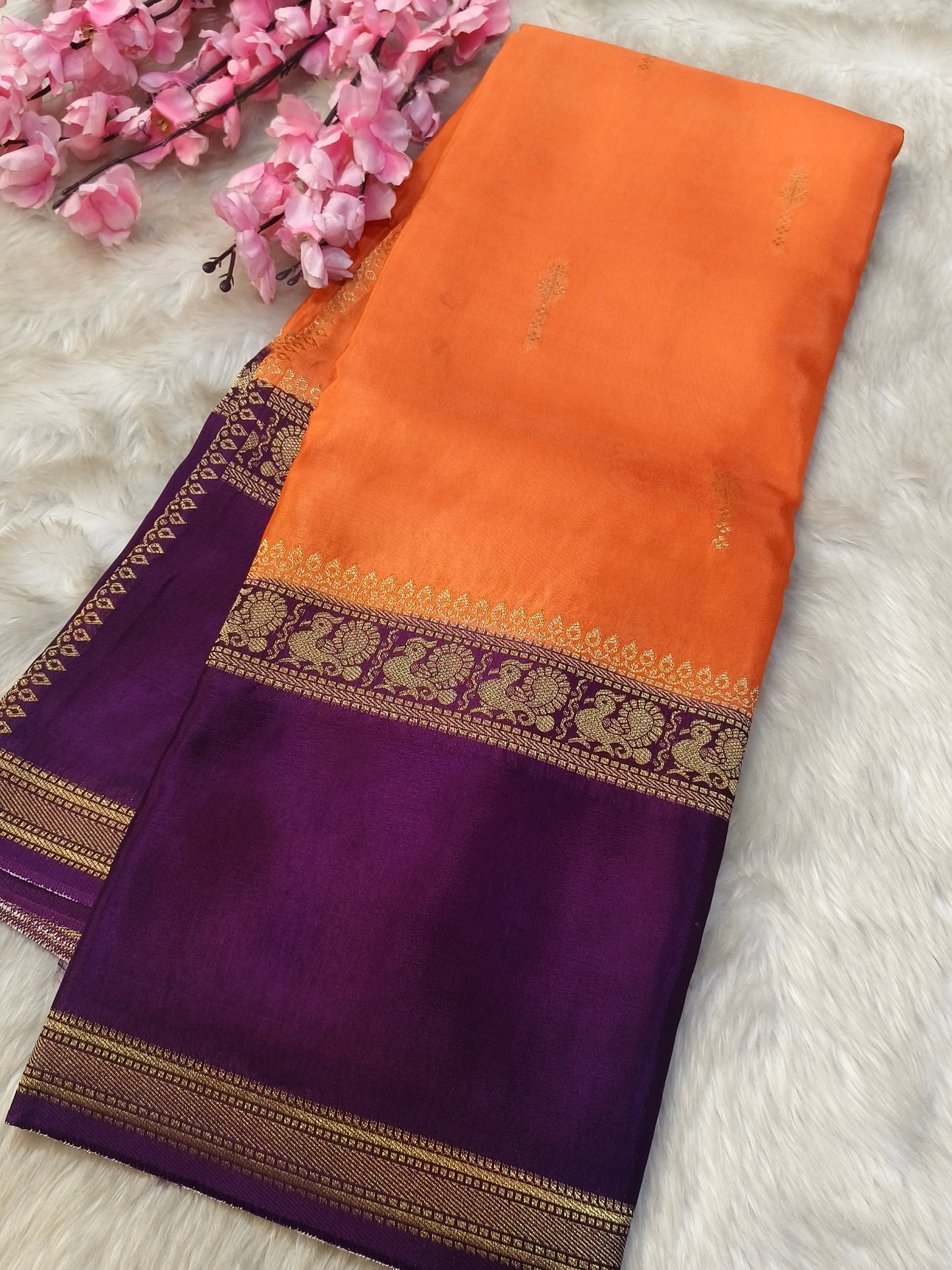 Orange with purple Munga silk saree