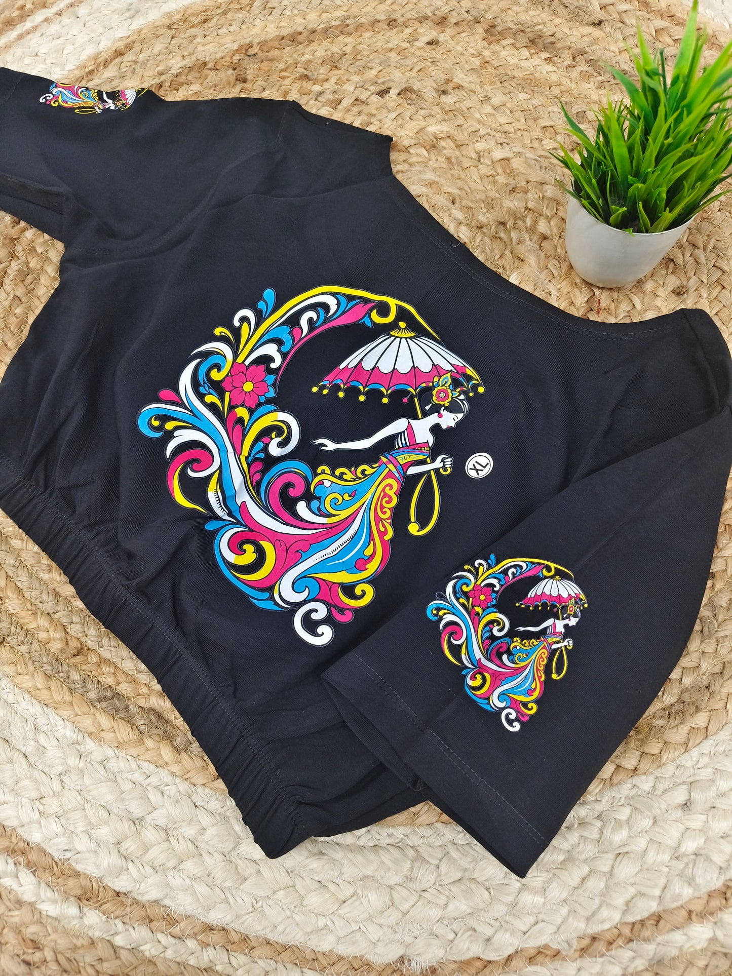 Black Stretchable blouse with unique printed design