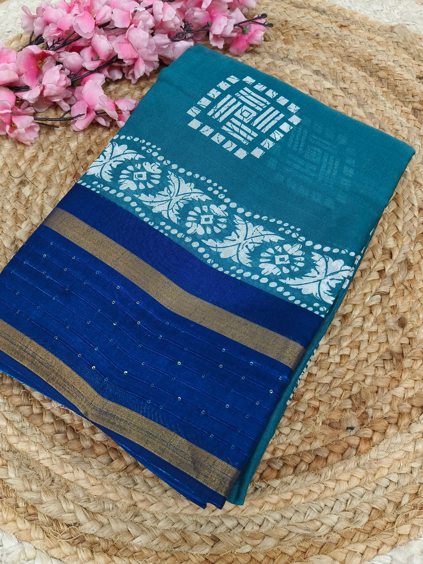 Blue with royal blue sequence saree