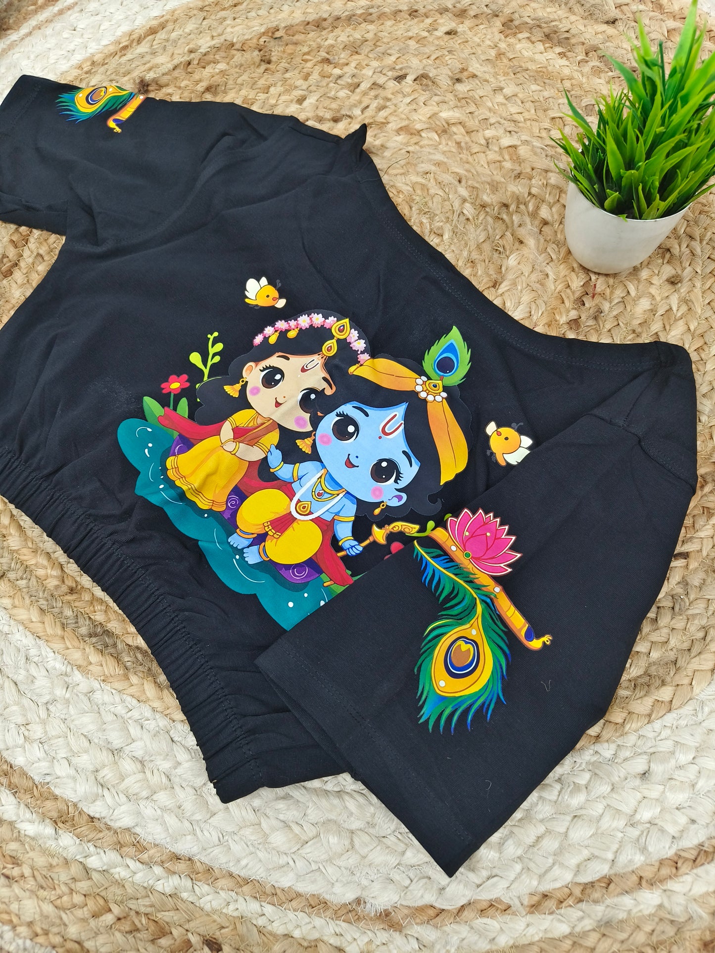 Black Stretchable blouse with unique printed design