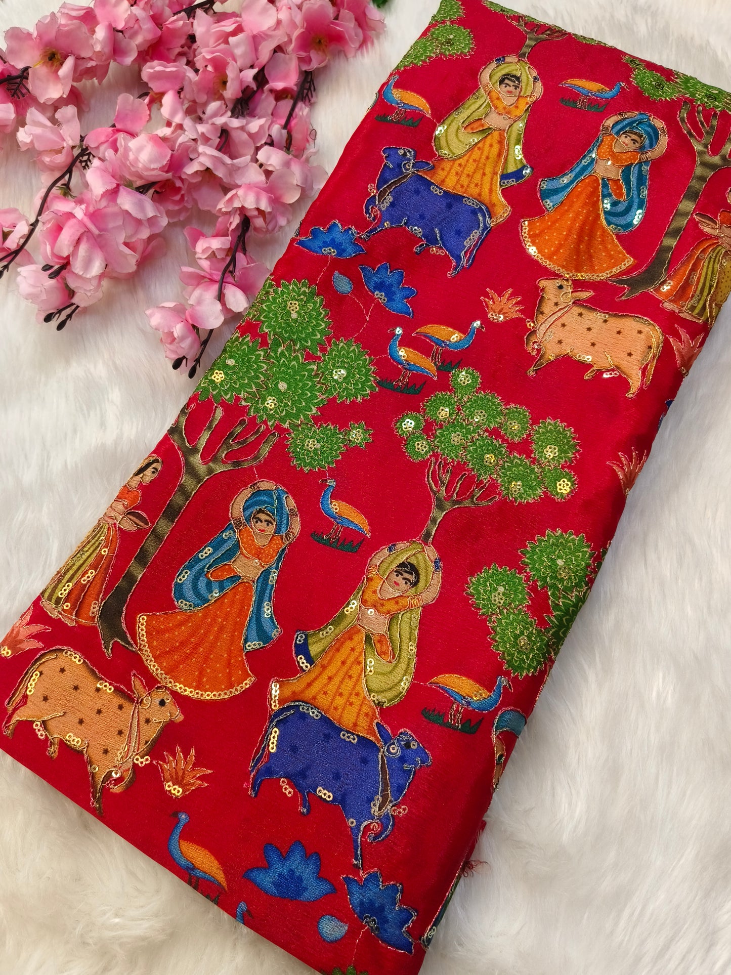 Pinkish Red Silk blouse piece