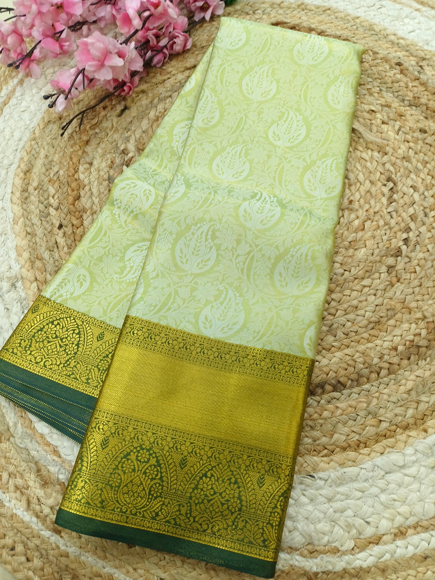 Light Green with Bottle Green soft silk saree