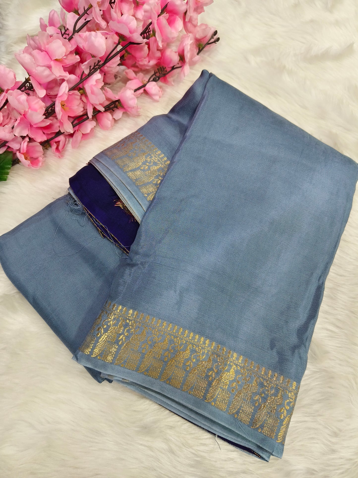 Grey Viscose silk saree