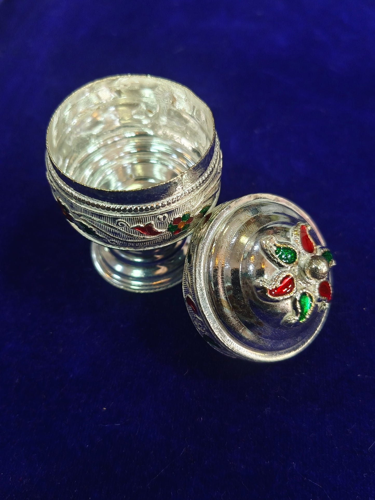 German silver peacock handmade sindoor box weight 43gm