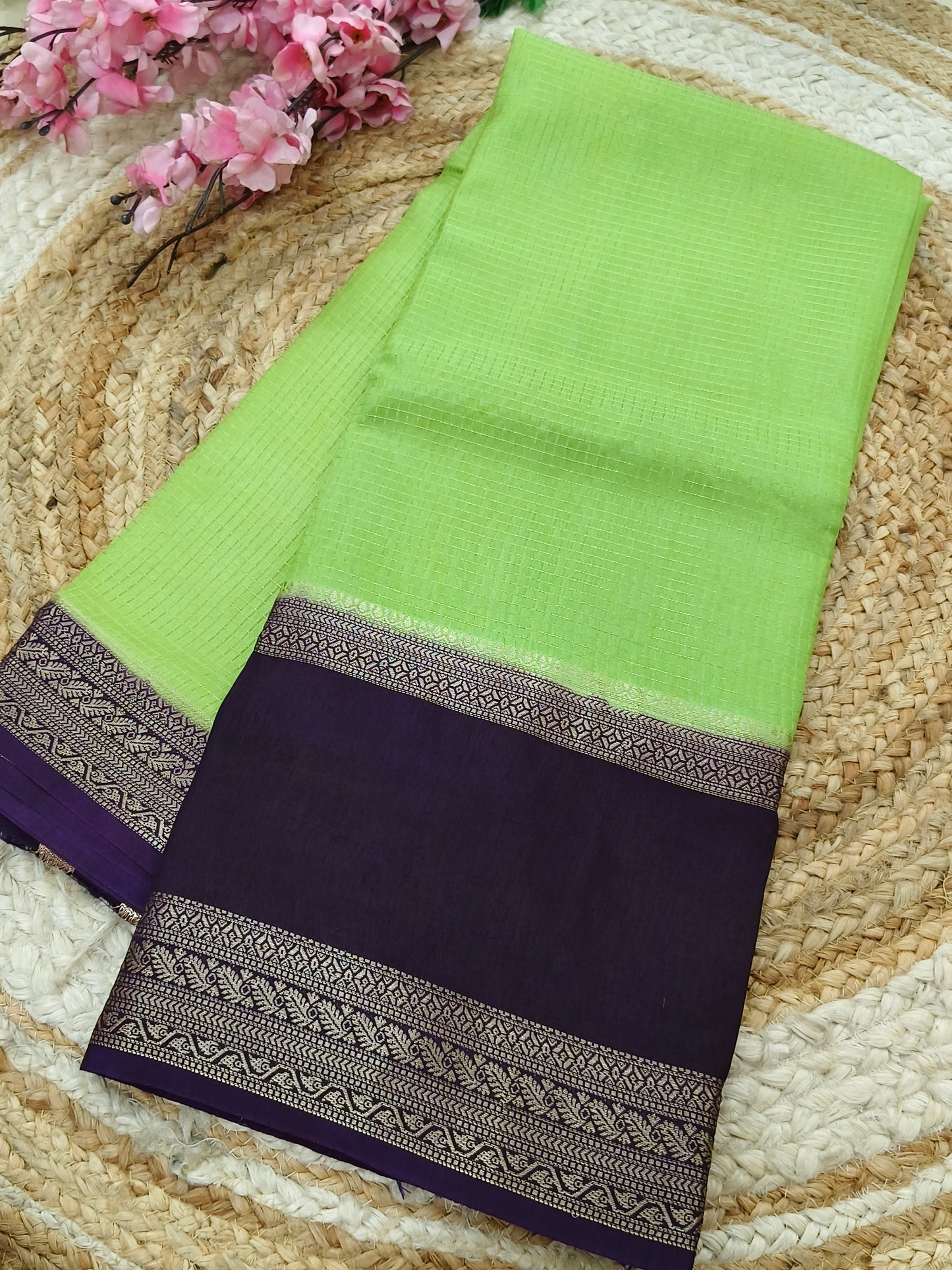 Pista green with purple viscose silk saree