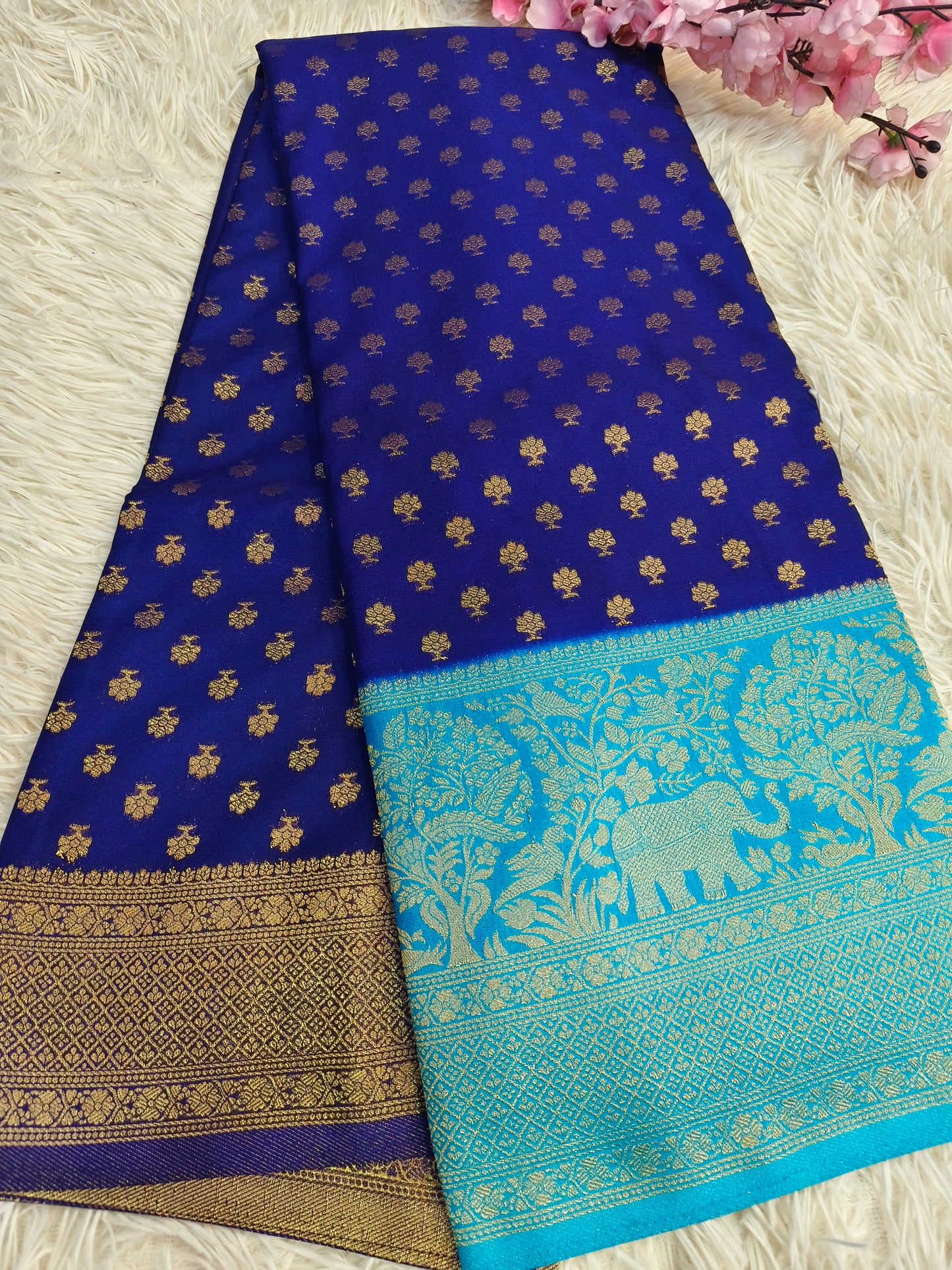 Dark blue with sky blue Banarasi georgette silk saree