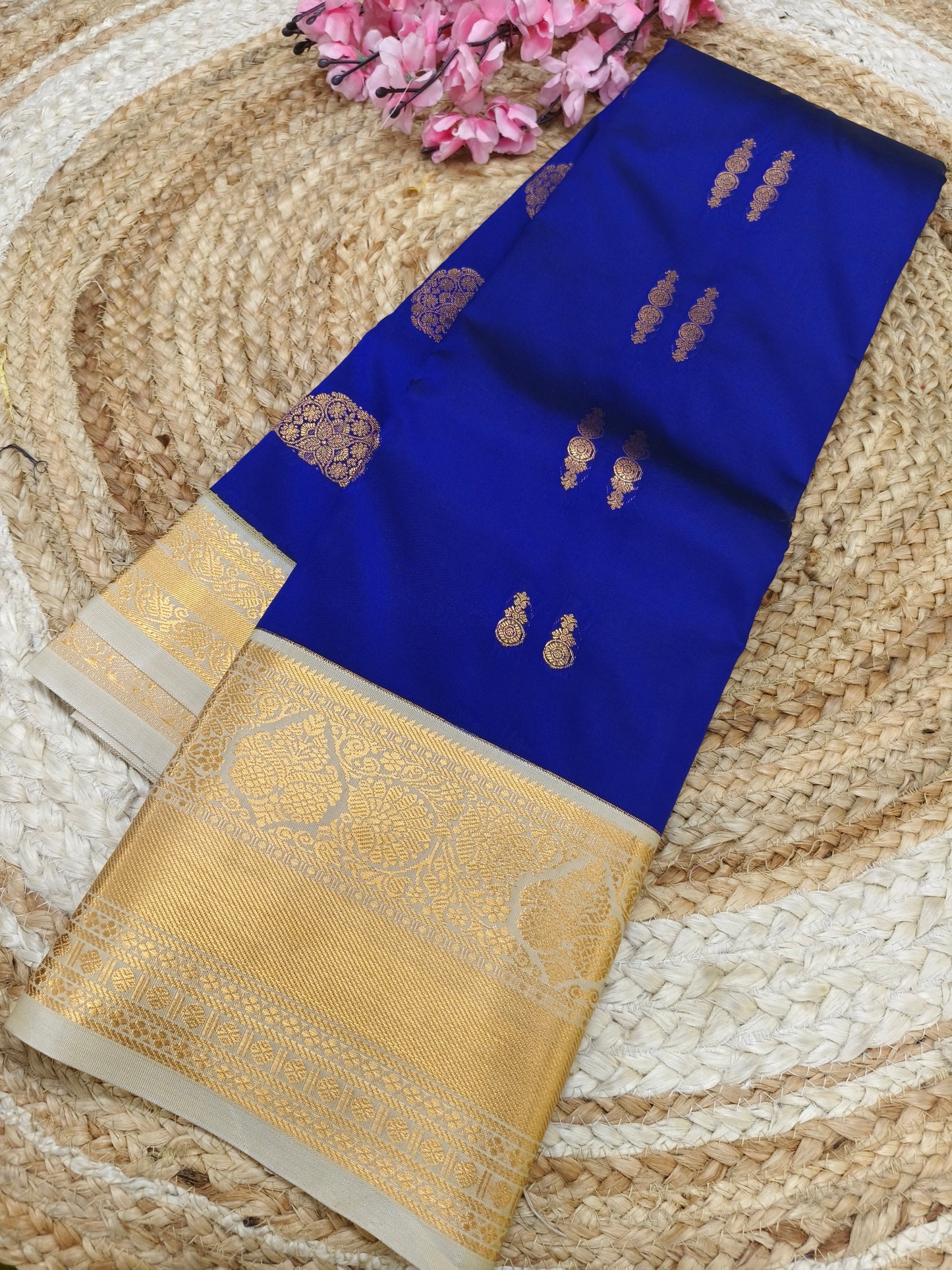 Blue With Cream Elegant soft semi kanjivaram silk saree