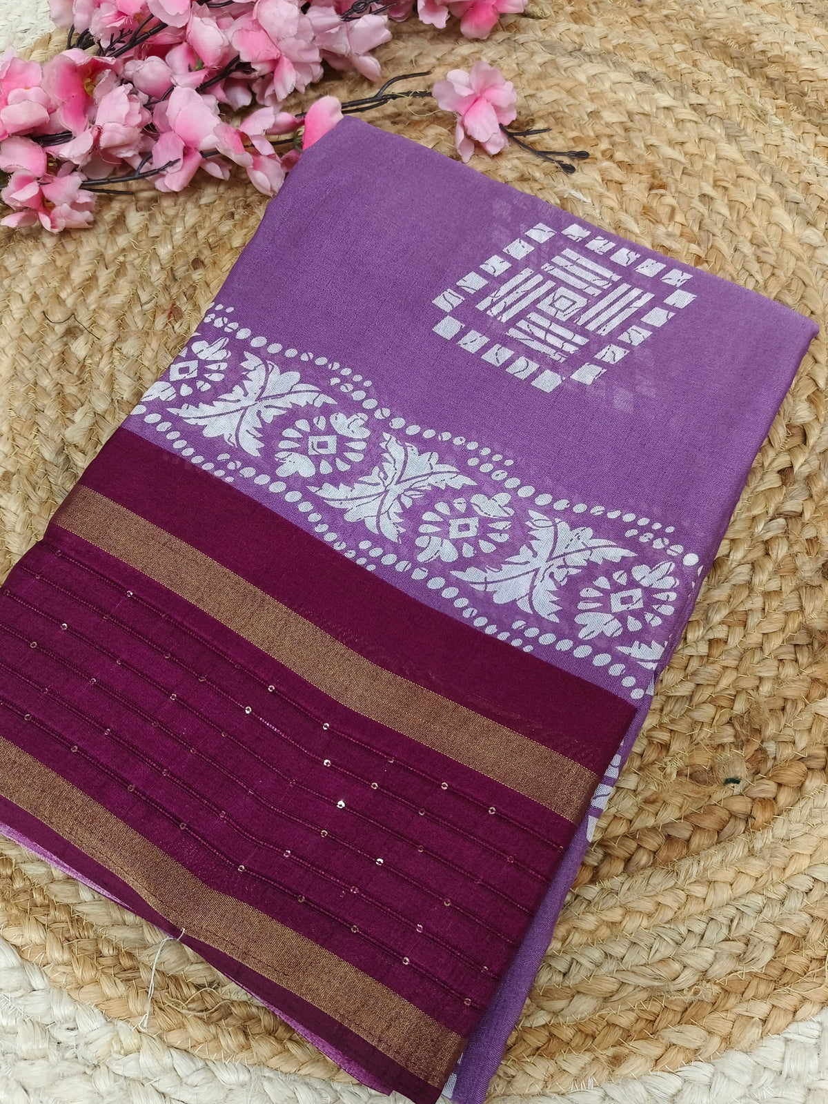 Rose pink with Maroon sequence saree