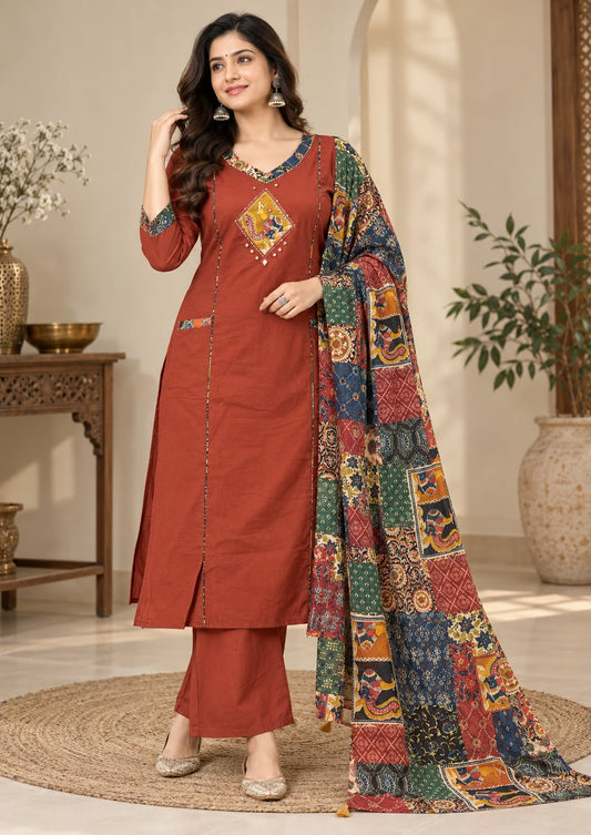 Rustic orange cotton salwar suits