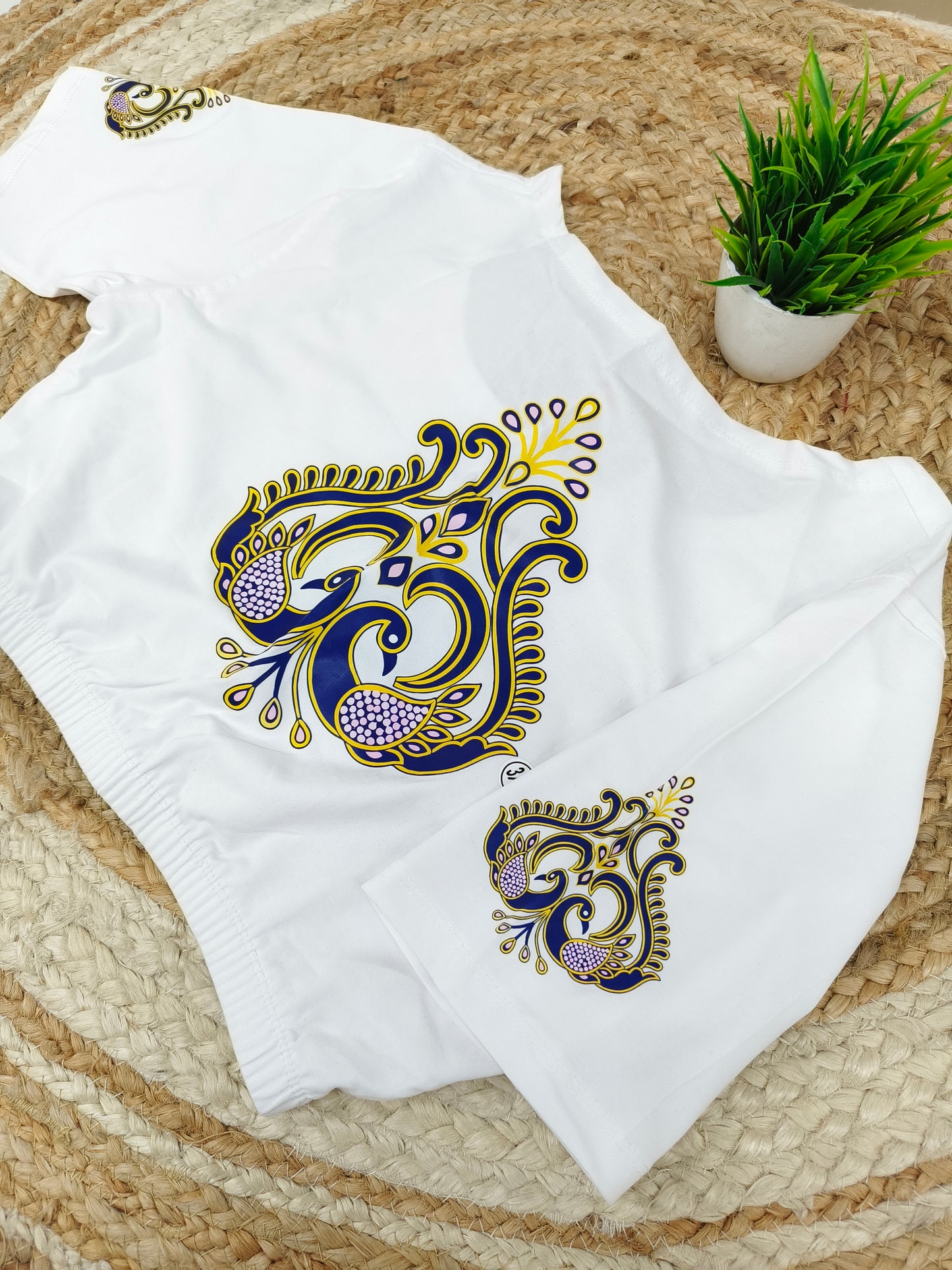 White Stretchable blouse with unique printed design