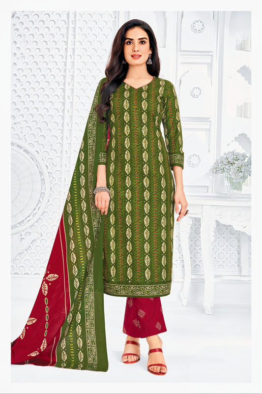 Green with maroon pure cotton suits
