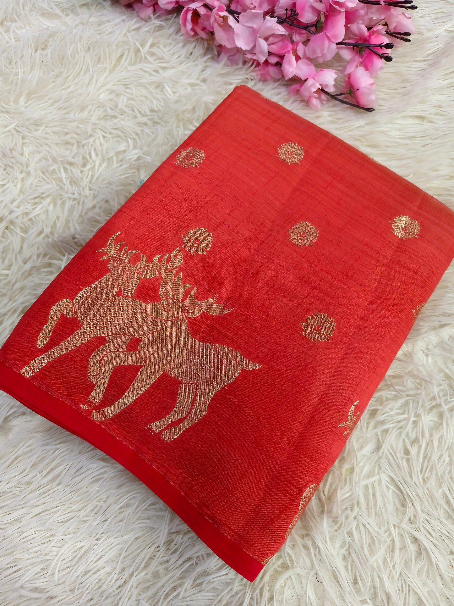 Orange semi Tusser silk saree