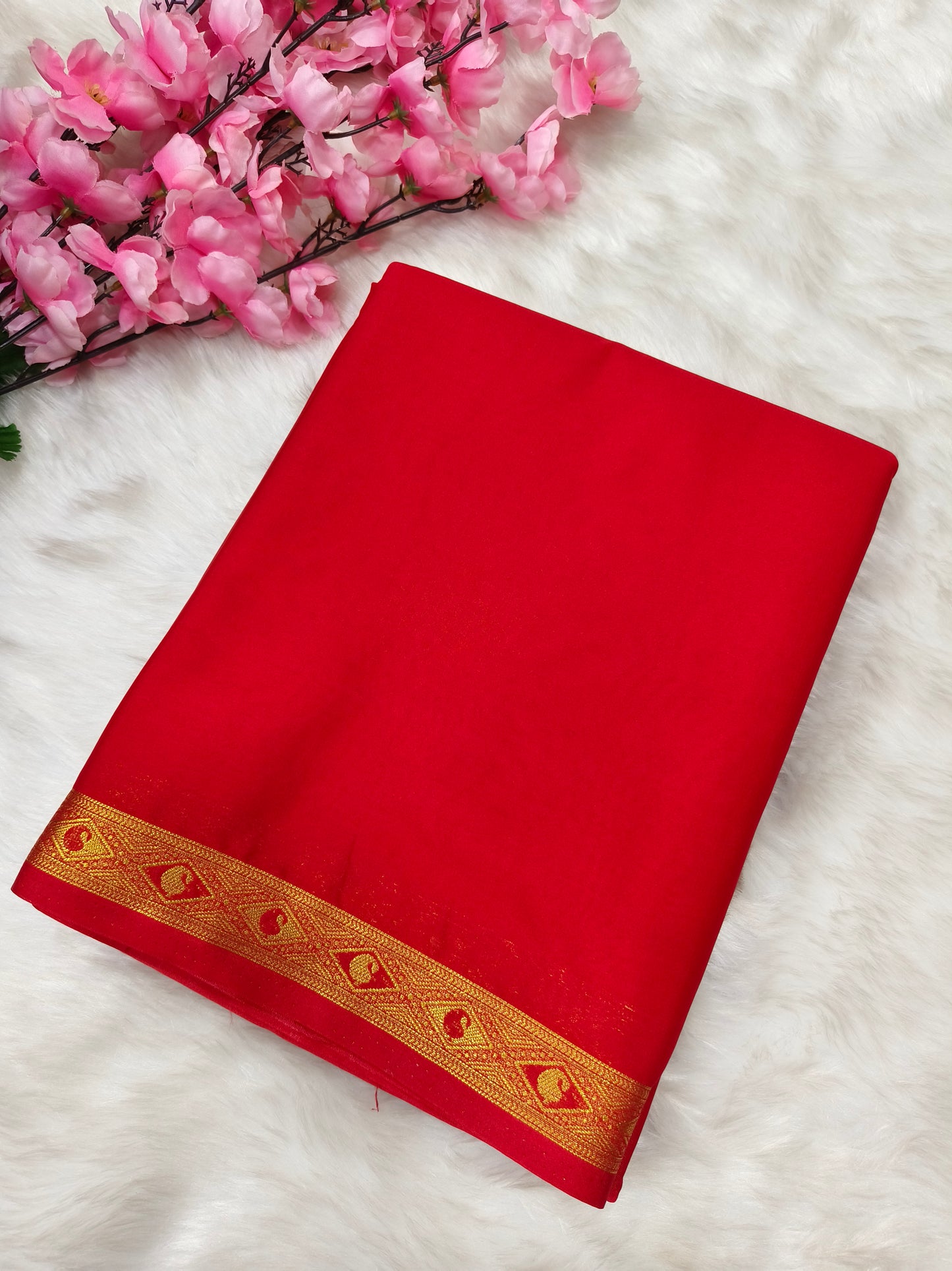 Red semi Mysore crepe silk saree
