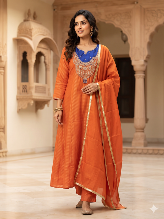 Elegant Orange Malchanderi A - Line suits