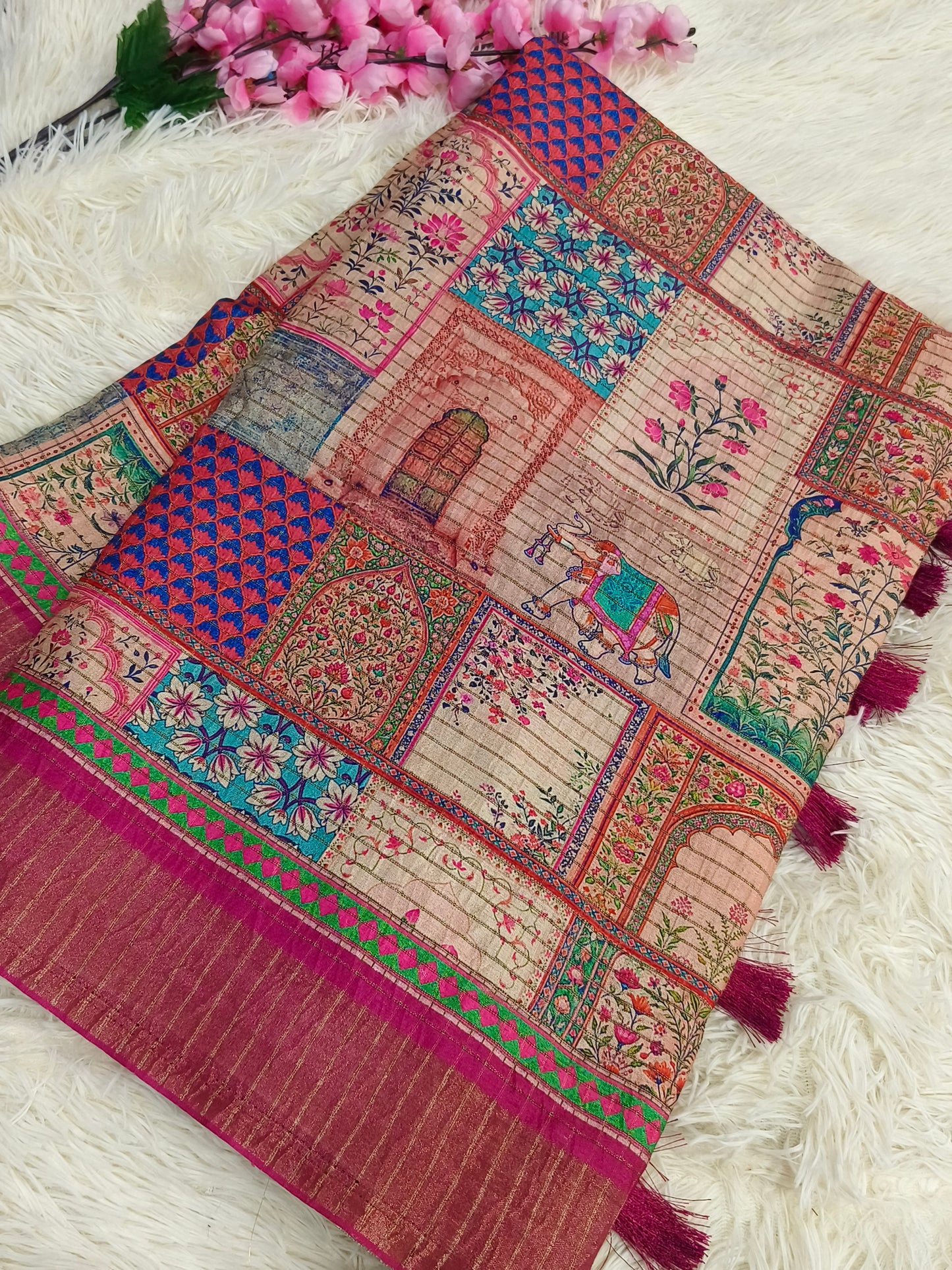 Multi colour heritage silk saree