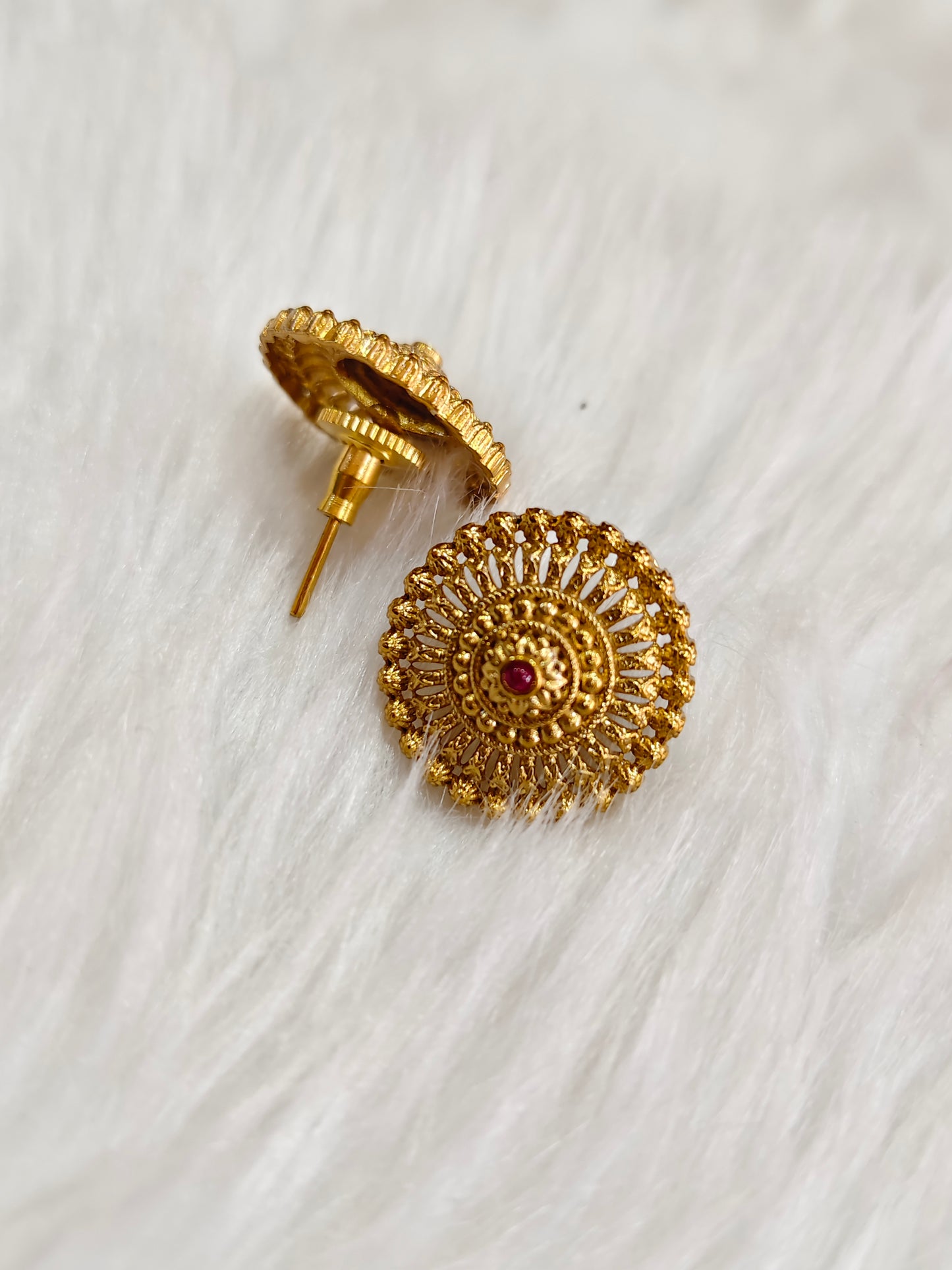 Ruby stone gold plated stud
