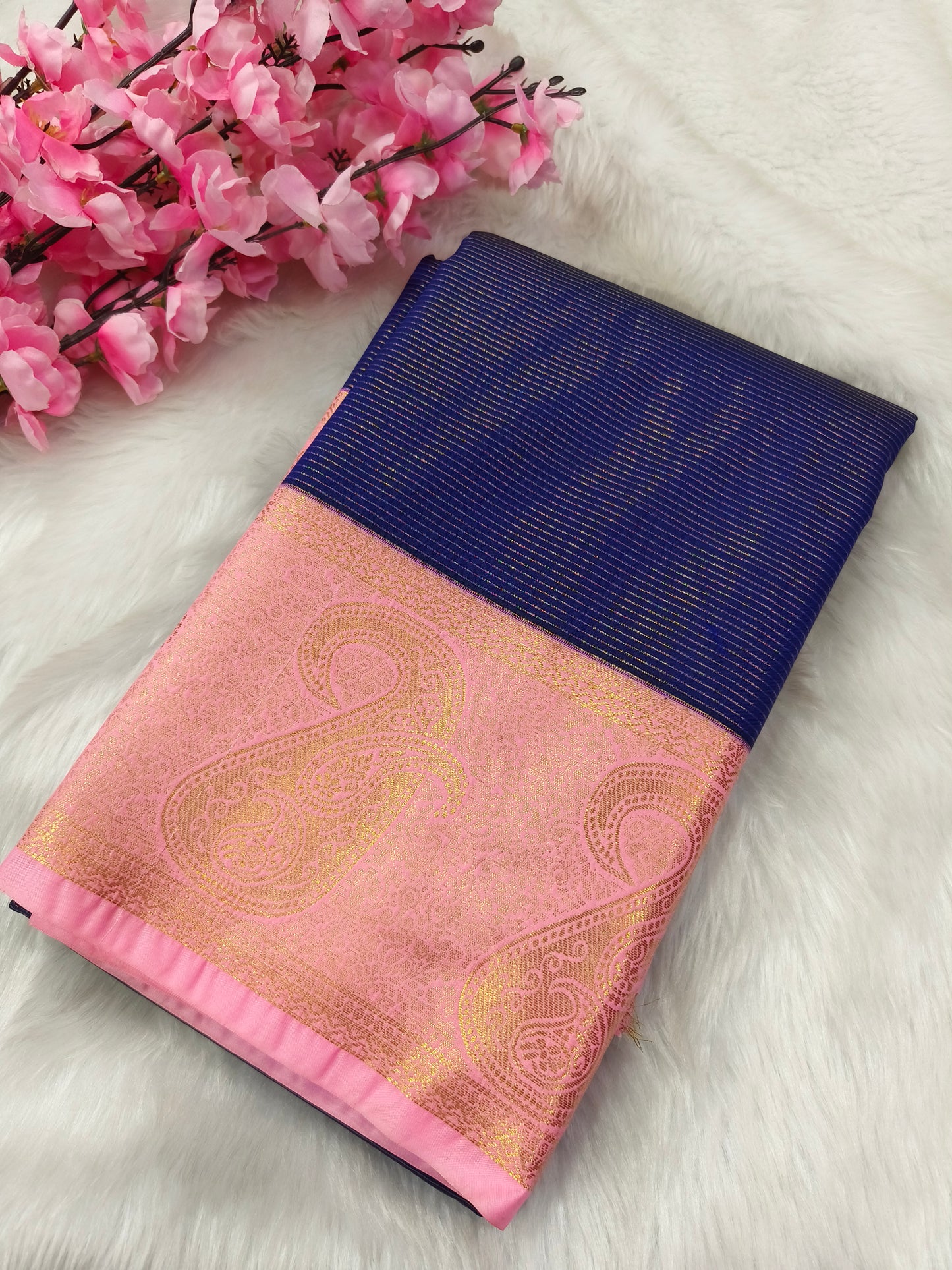 Navy Blue Lavender kanjivaram silk saree
