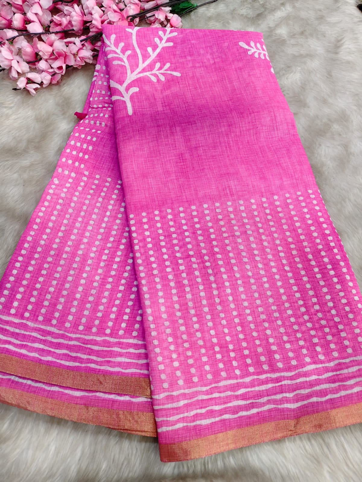 Pink Linen cotton saree