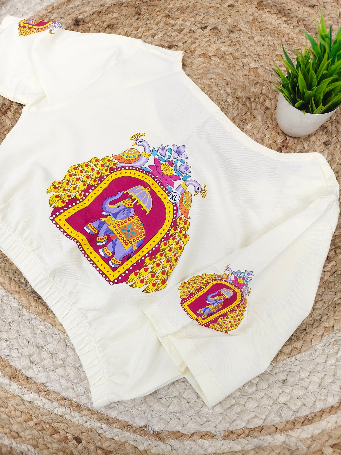 White Stretchable blouse with unique printed design