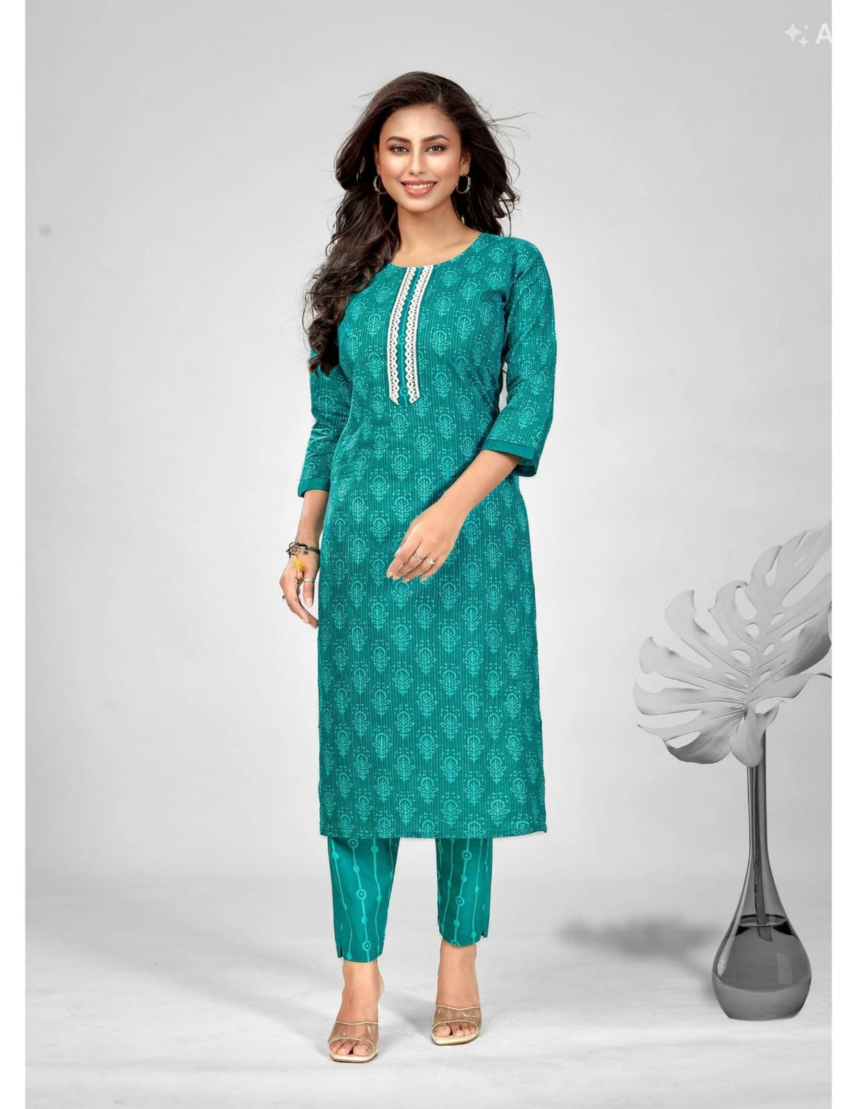 Rama blue Elegant Printed Cotton Kurta