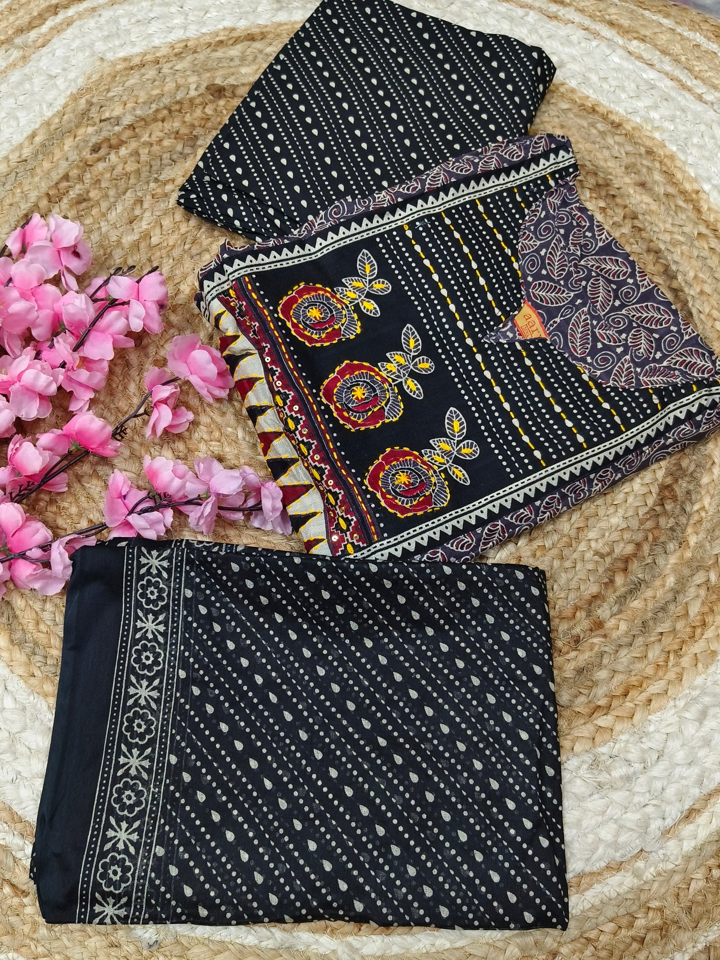 Grey with black Aarvi pure cotton suit