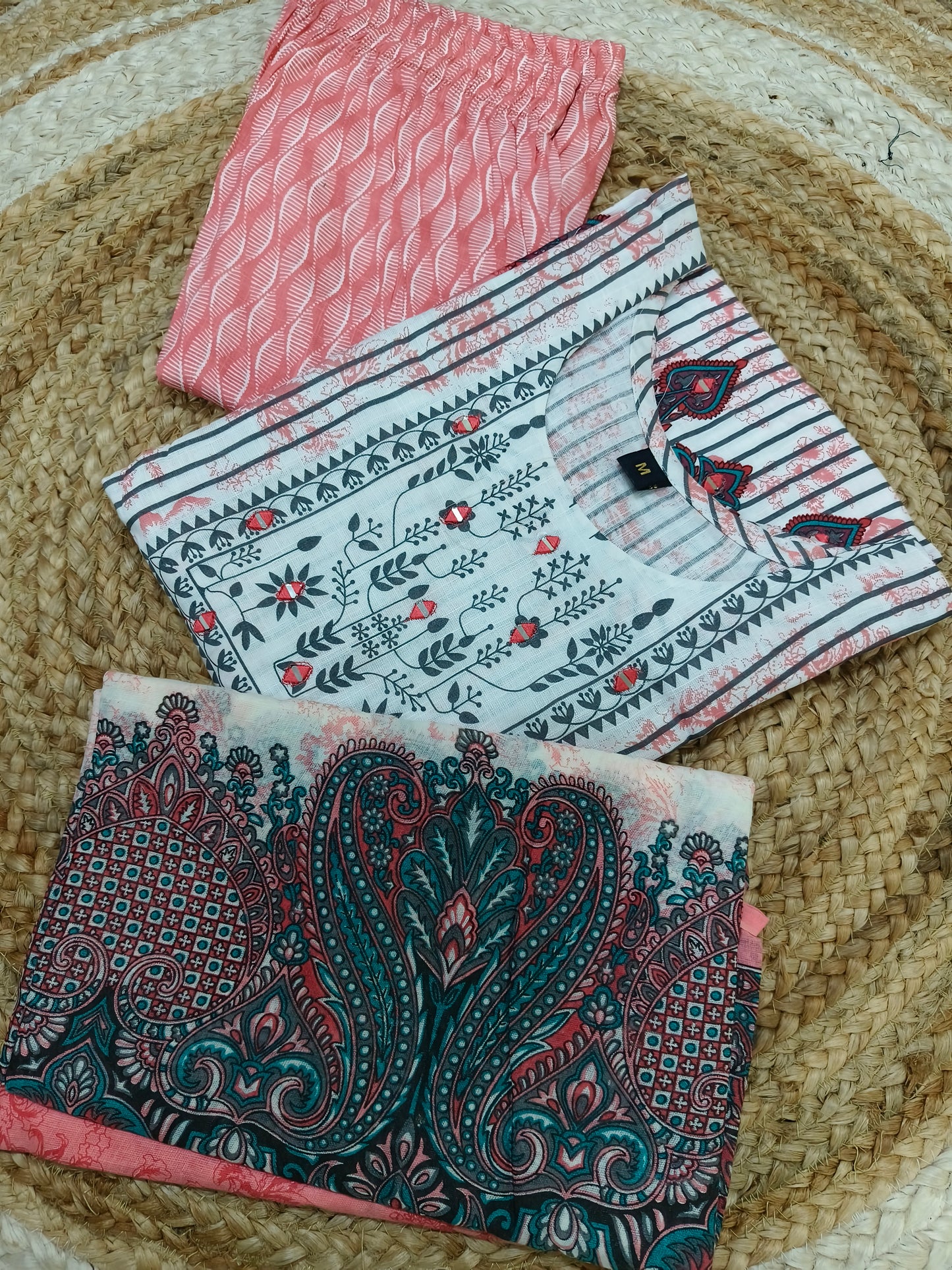 White with peach cotton sets with duppata