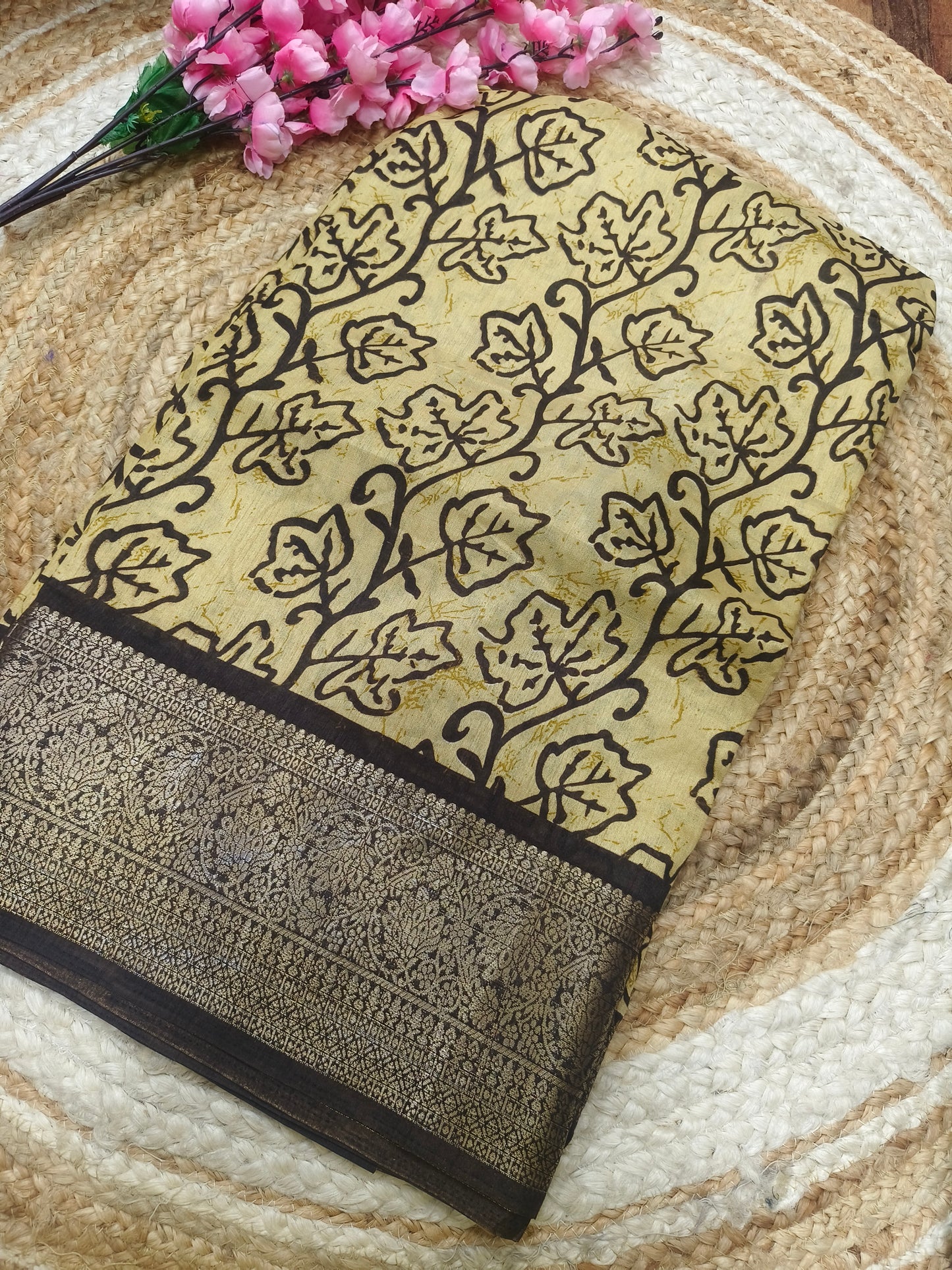 Mustard yellow with chocolate Binny silk saree