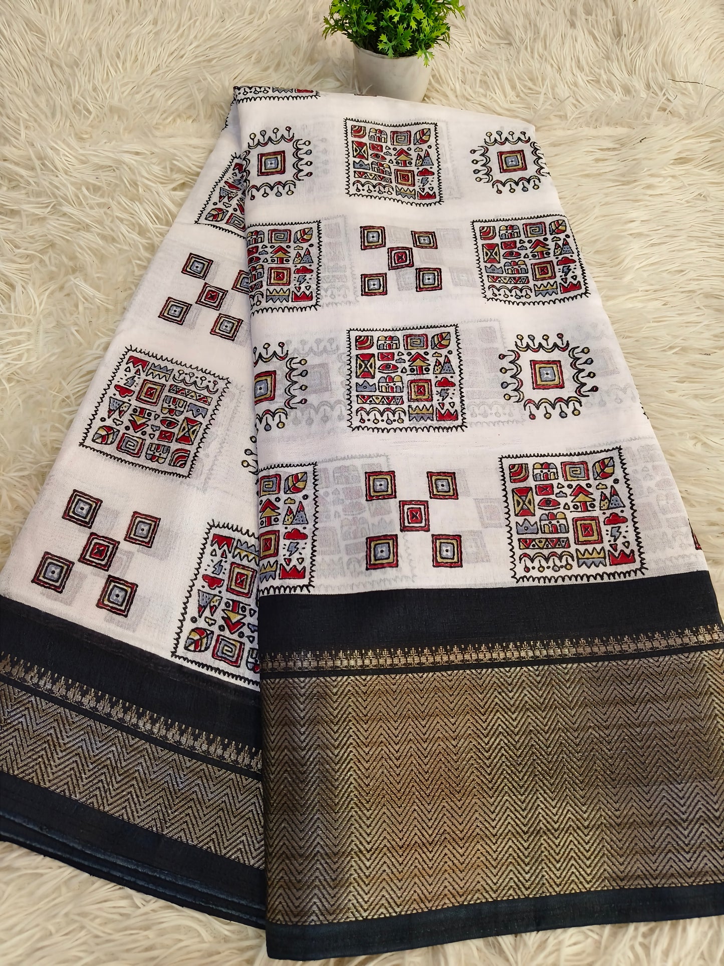 White&black dola silk Saree