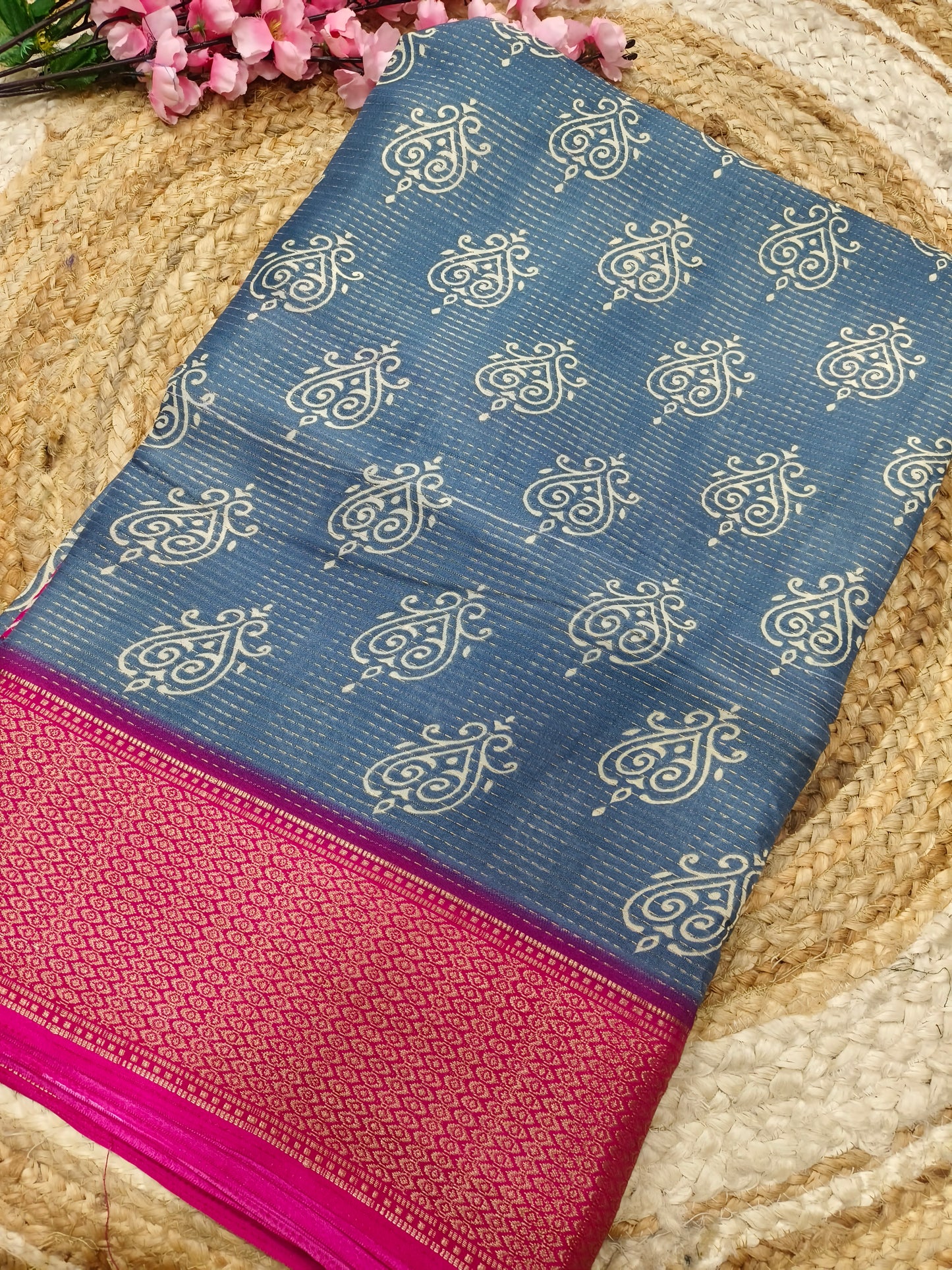 Grey with pink Binny silk saree