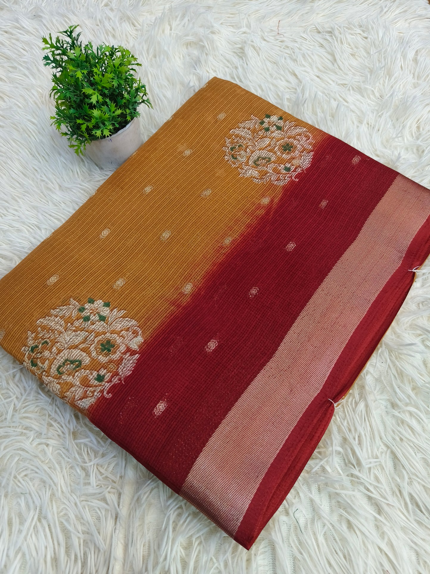 Mustard yellow with red light weight juit Saree