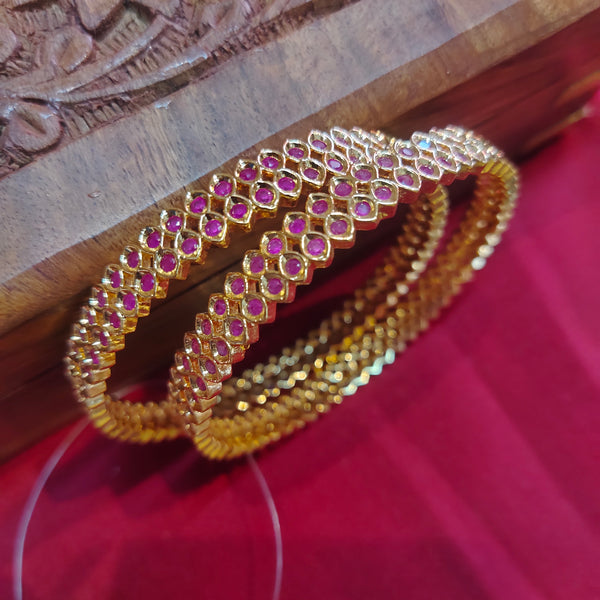 Gold Plated stone Bangle - Red & white