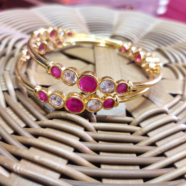 Gold Plated stone Bangle - White,Red