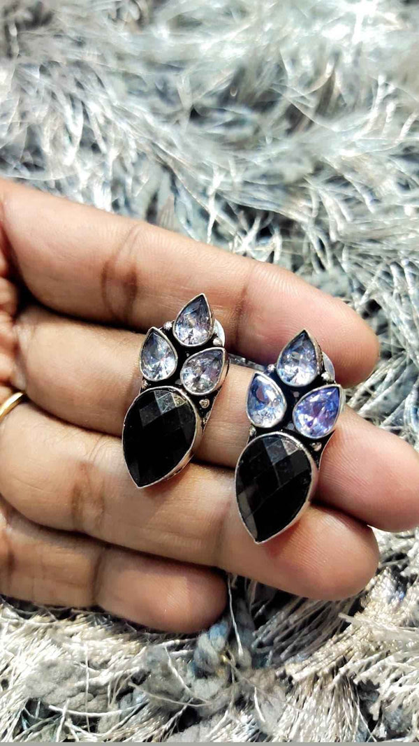Black with white Stone Studs Earrings