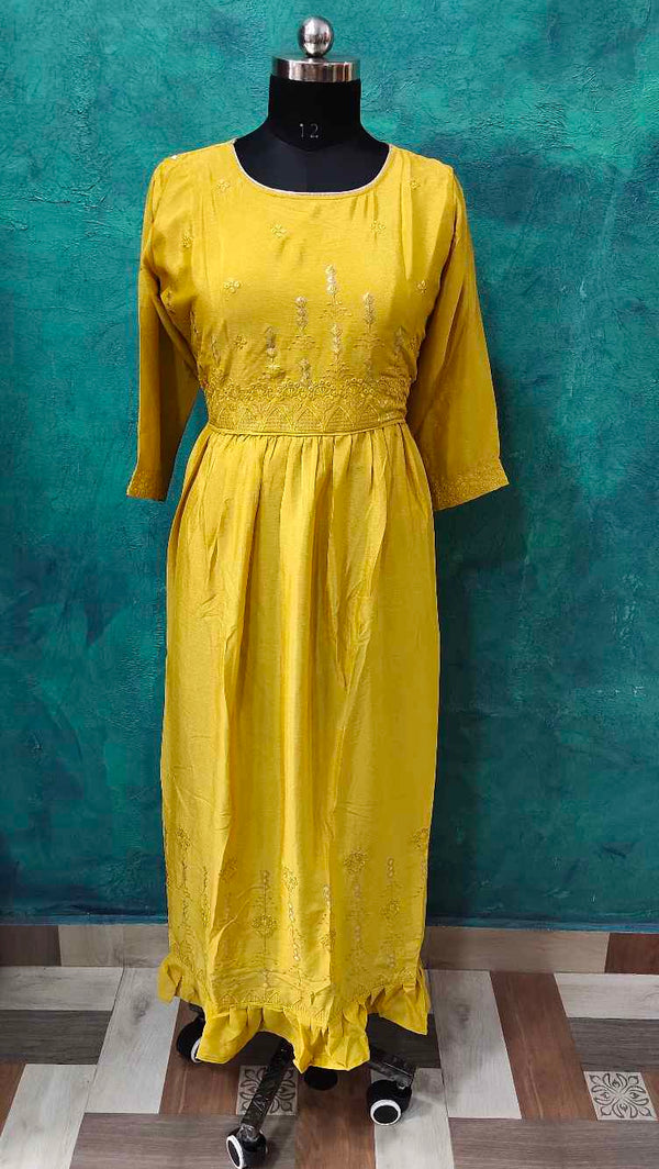 Yellow Designed Anarkali Gown
