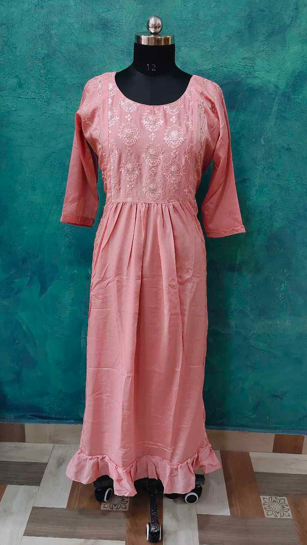 Peach Designed Anarkali Gown
