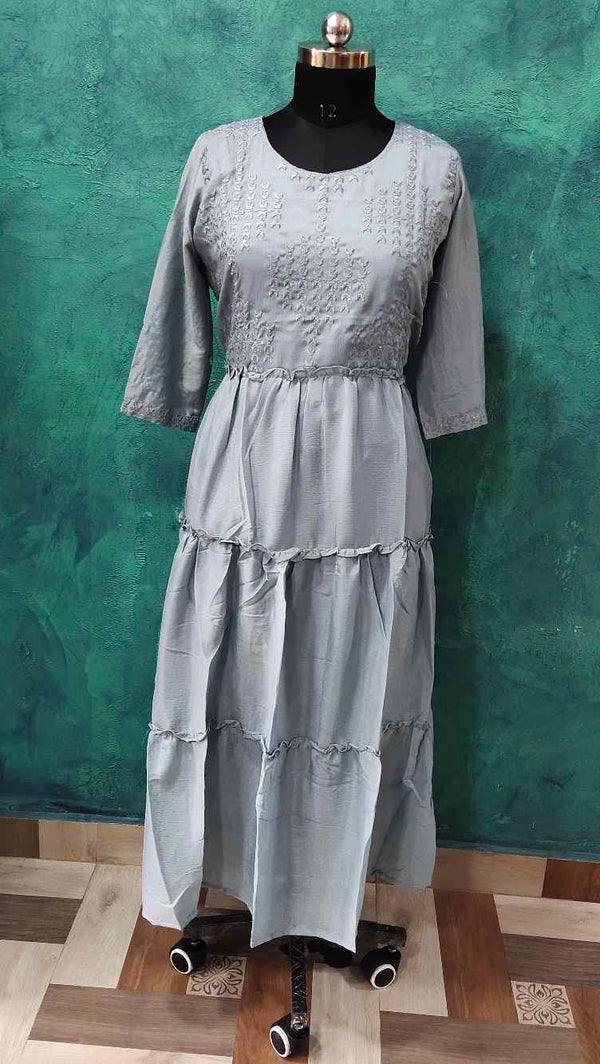 Bluish Grey Designed Anarkali Gown