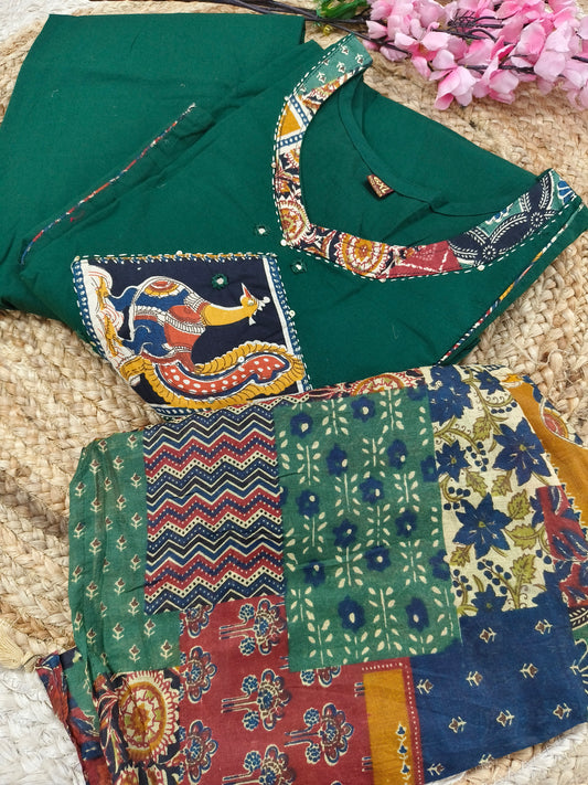 Bottle green cotton salwar suits