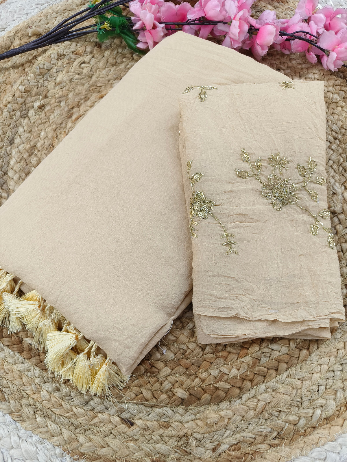 Cream Elegant designer saree