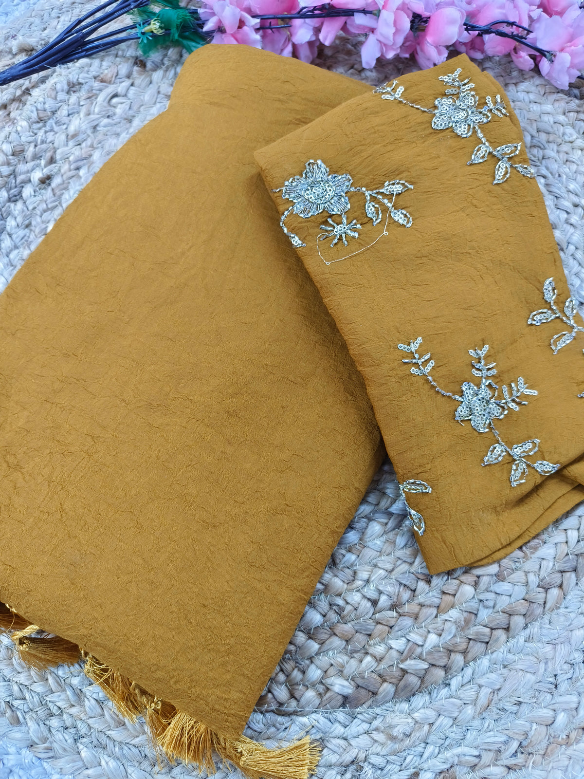Mustard yellow Elegant designer saree