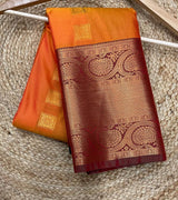 Tiger orange with cinnamon brown Silk saree
