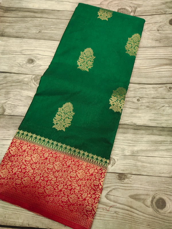 Bottle Green with Red  Khadi Georgette saree