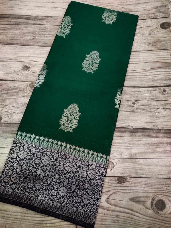 Bottle Green Khadi Georgette saree