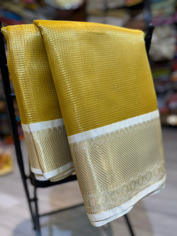 Golden colour Katan silk saree