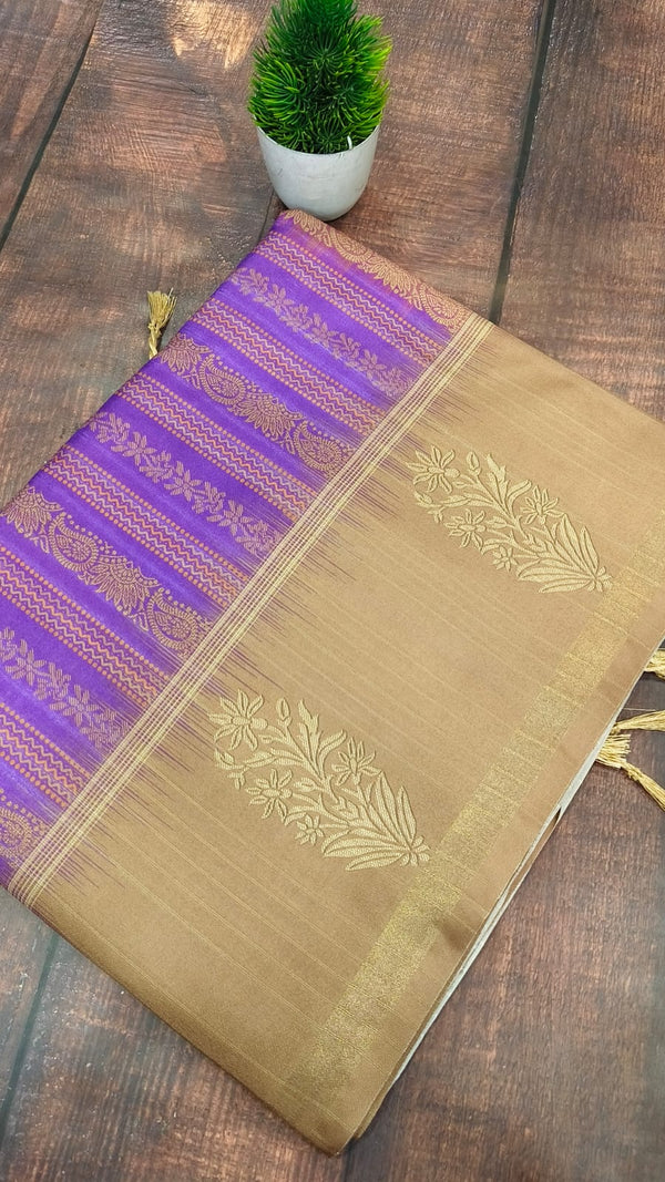 Purple with Beige Tusser Silk saree