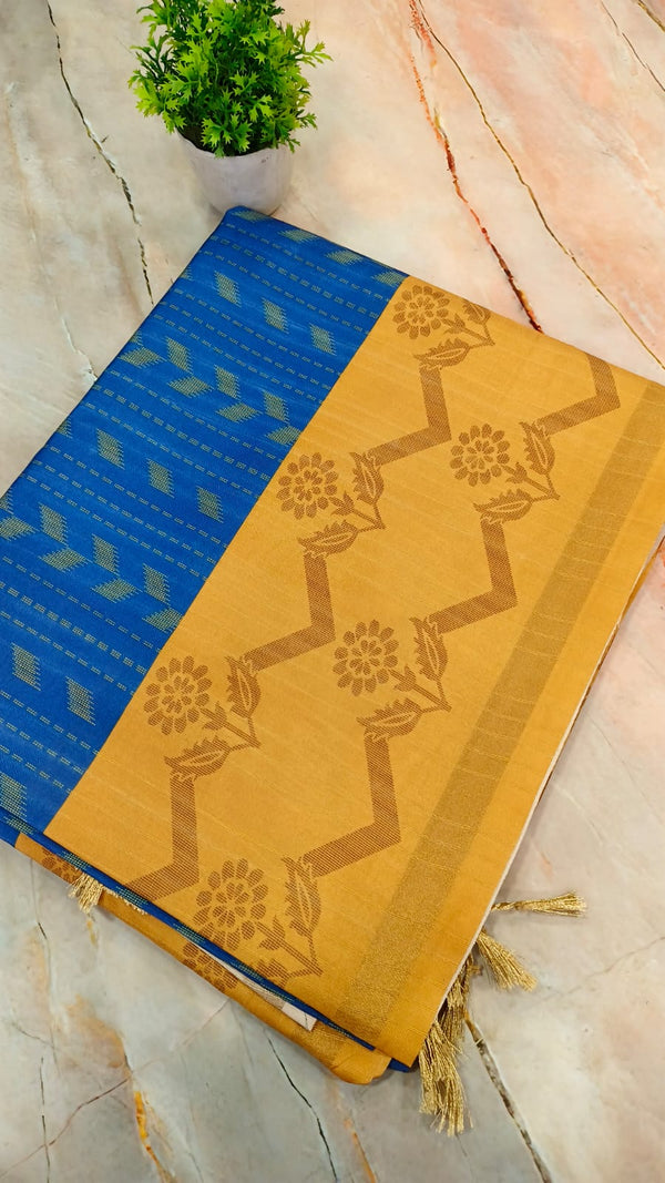 Blue with yellow Tusser Silk saree