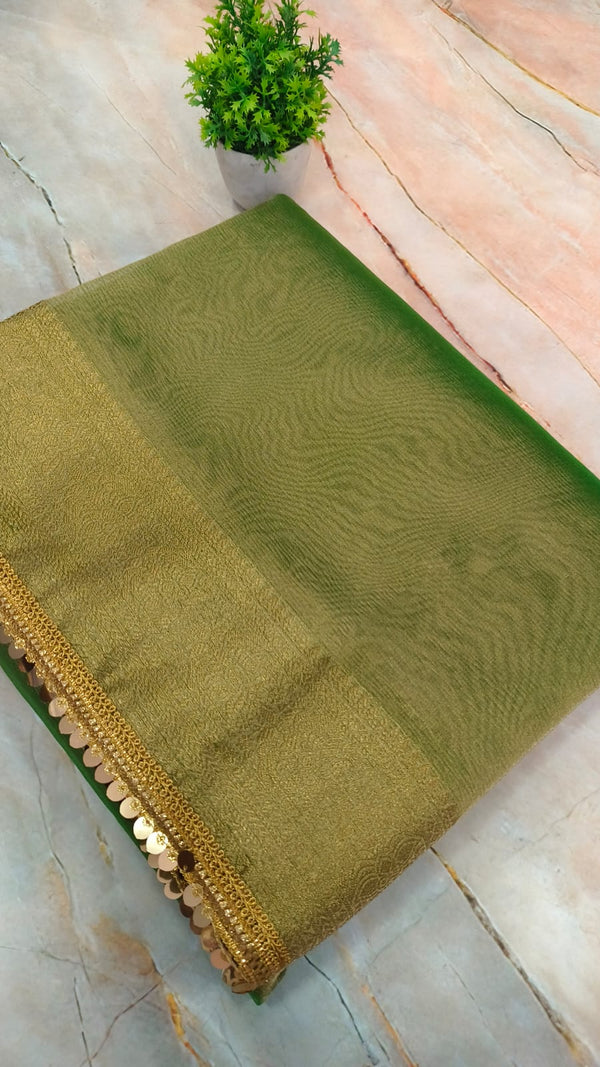 Shimmery Green tissue Silk saree