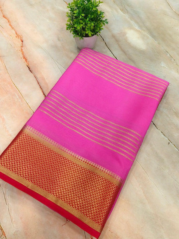 Lotus pink Semi Mysore Silk saree